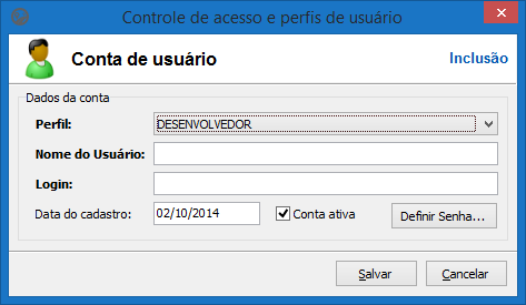 Cadastro de contas de usuários