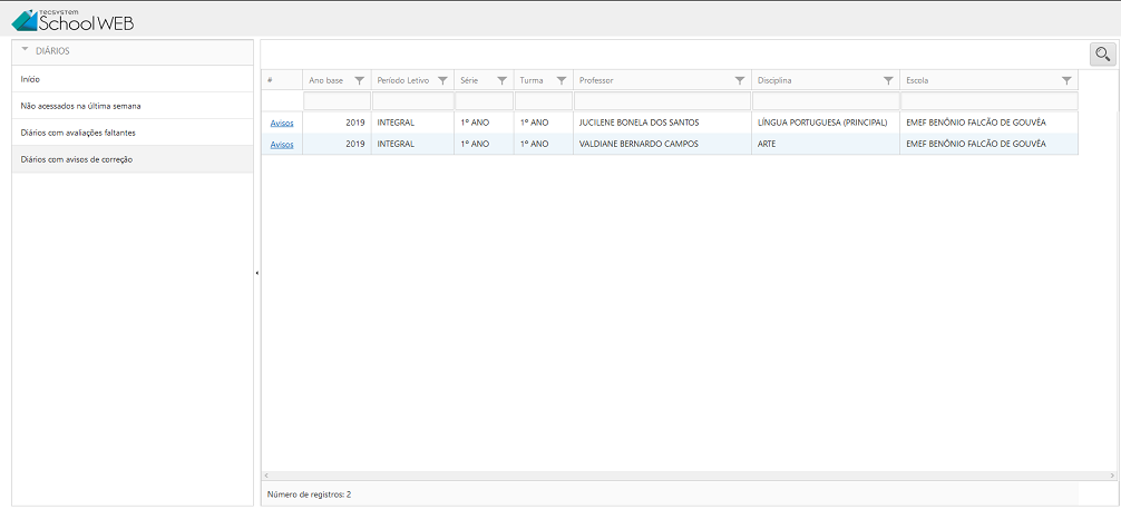 Diários com avisos de correção
